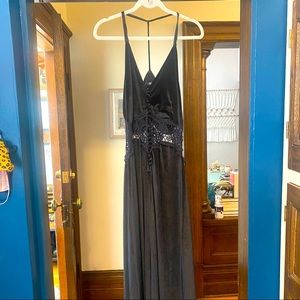 Jarlo Velvet Maxi Dress with Crochet Insert